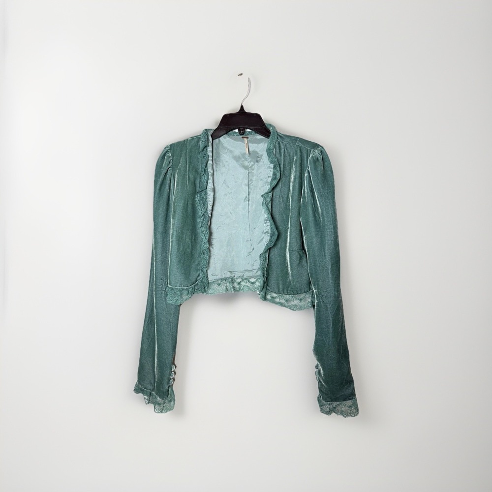 Free People Velvet Bed Jacket Lace‎ Trim Size 8 Fairy Everglades Green Prairie